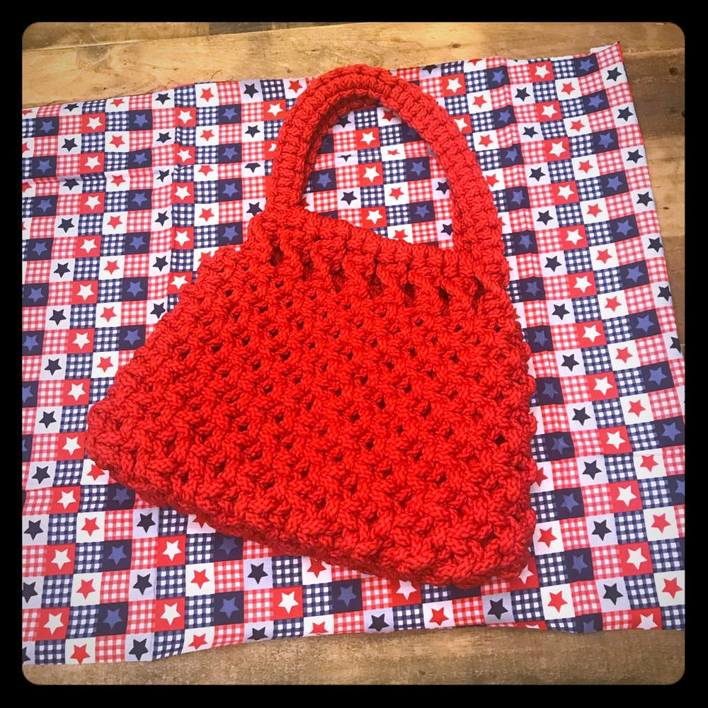 Red Macrame Open Weave Purse FREE SHIP